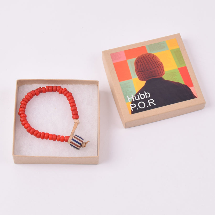 Hubb P.O.R  Red African Trade Beads Bracelet With Vintage Venetian Glass Bead