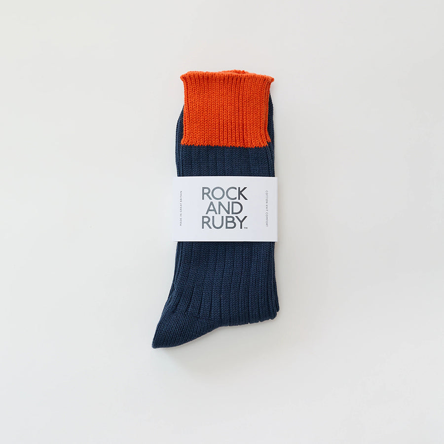 Rock And Ruby Woody Indigo Orange Cotton Socks
