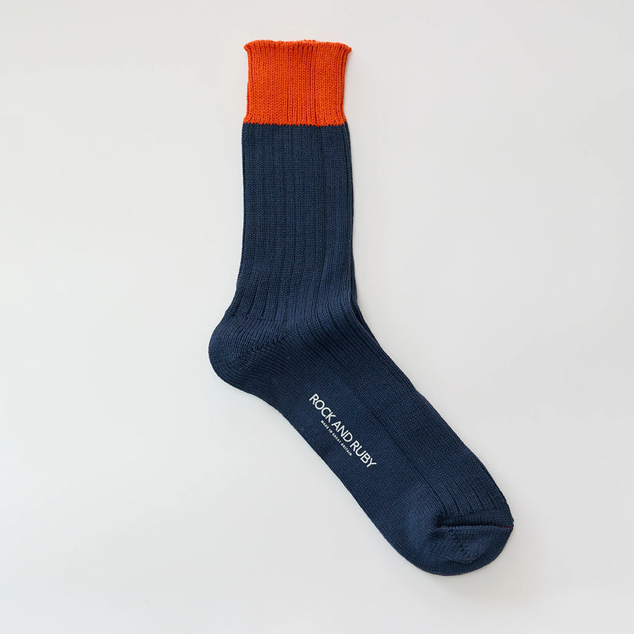 Rock And Ruby Woody Indigo Orange Cotton Socks