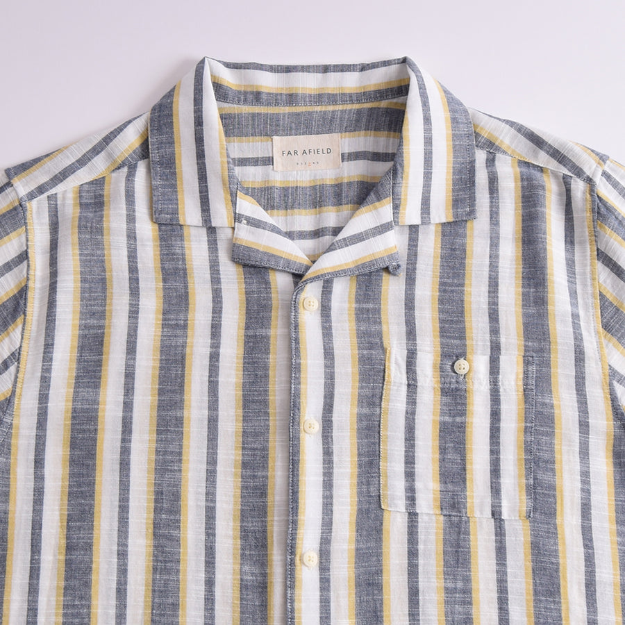 Far Afield Navy Slub Stripe Selleck Shirt