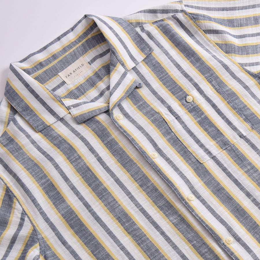 Far Afield Navy Slub Stripe Selleck Shirt