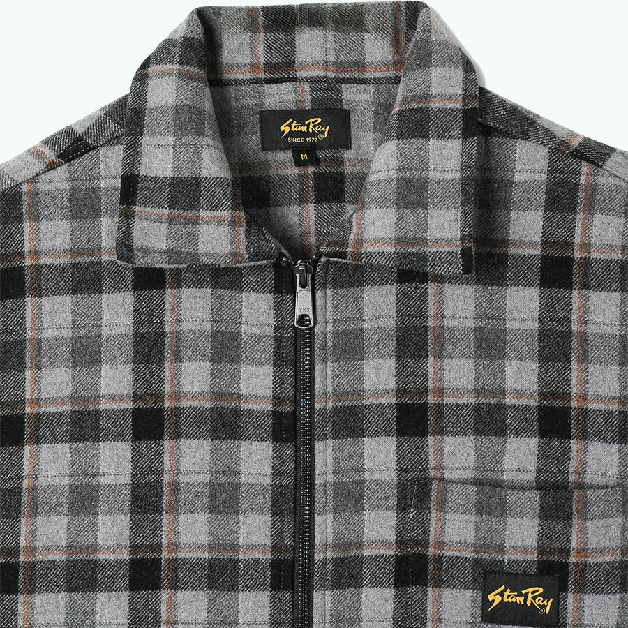 Stan Ray Charcoal Plaid Cotton Flannel Zip Shirt