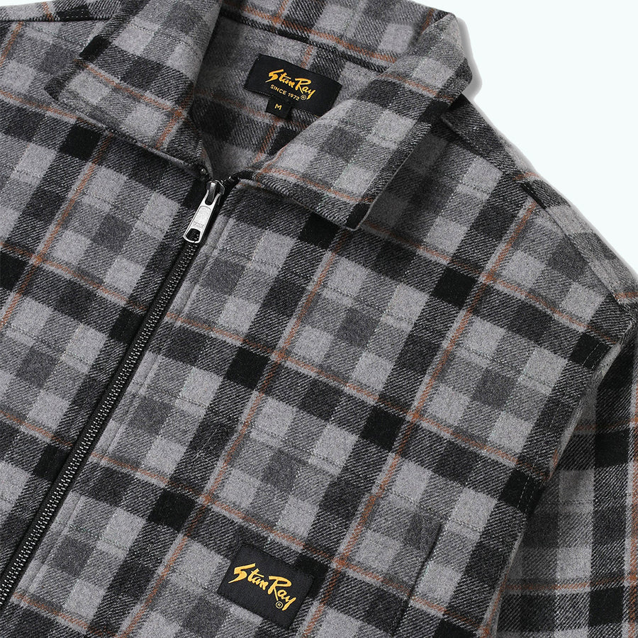 Stan Ray Charcoal Plaid Cotton Flannel Zip Shirt