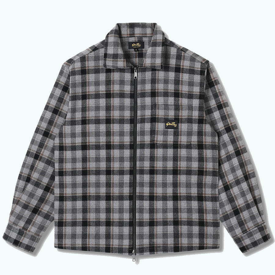 Stan Ray Charcoal Plaid Cotton Flannel Zip Shirt