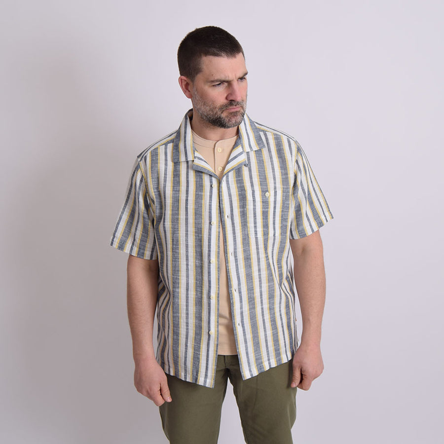 Far Afield Navy Slub Stripe Selleck Shirt