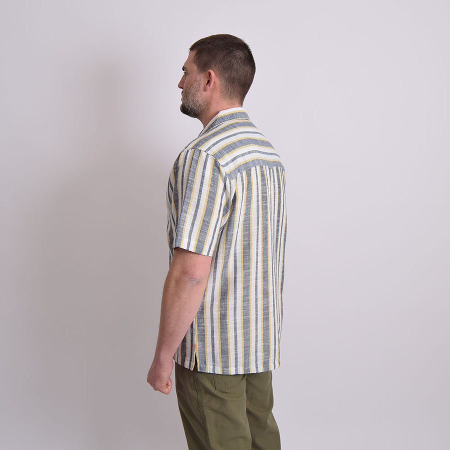 Far Afield Navy Slub Stripe Selleck Shirt