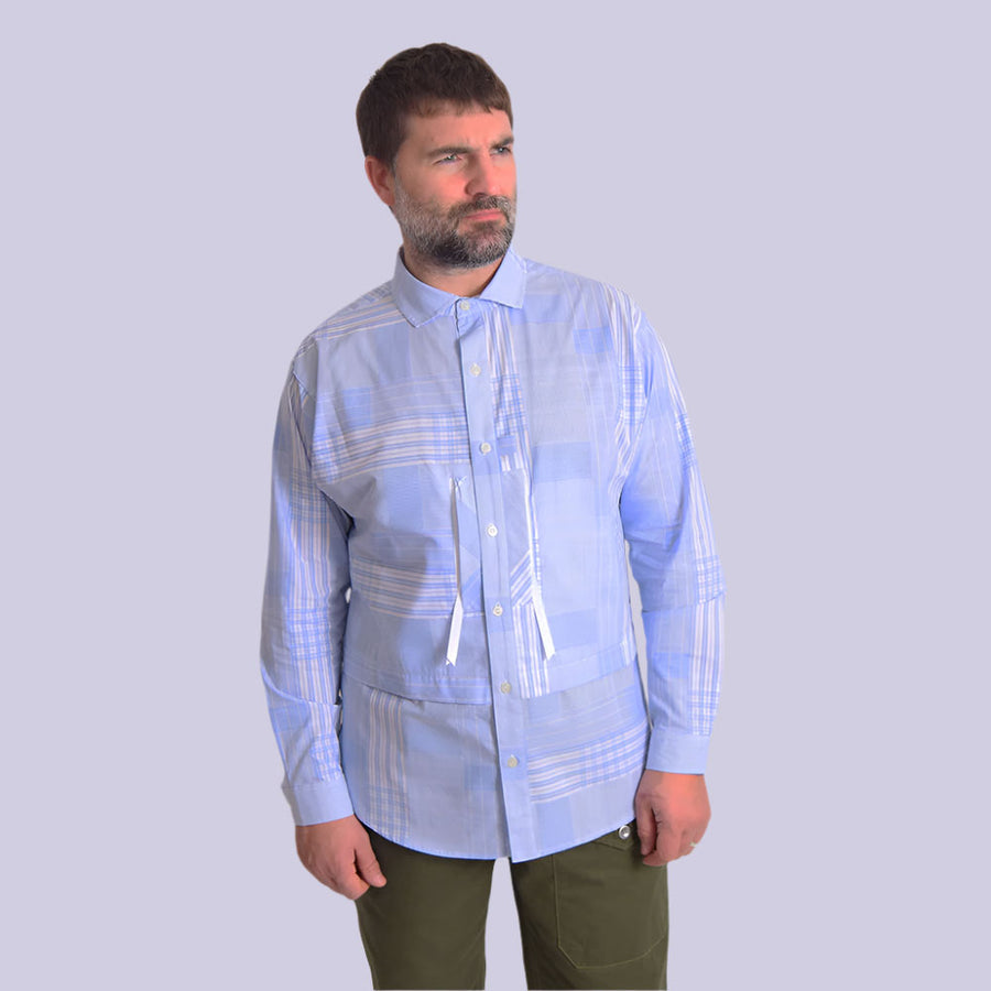 TMCAZ Blue Plaid Patchwork Pocket Shirt