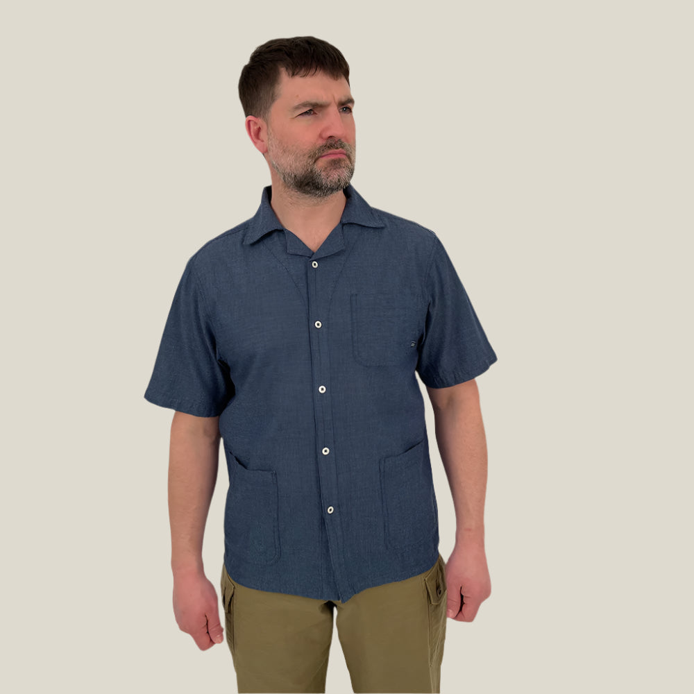 ●RSSC● RIVET GEOMERTIC HALF SHIRT - NAVY / unisex Geometric Textured Shirt