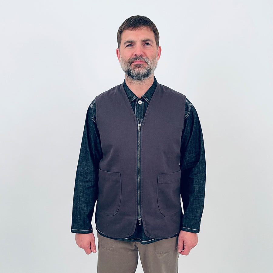 Uskees Charcoal Cotton Drill 2-Way Zip Pocket Vest