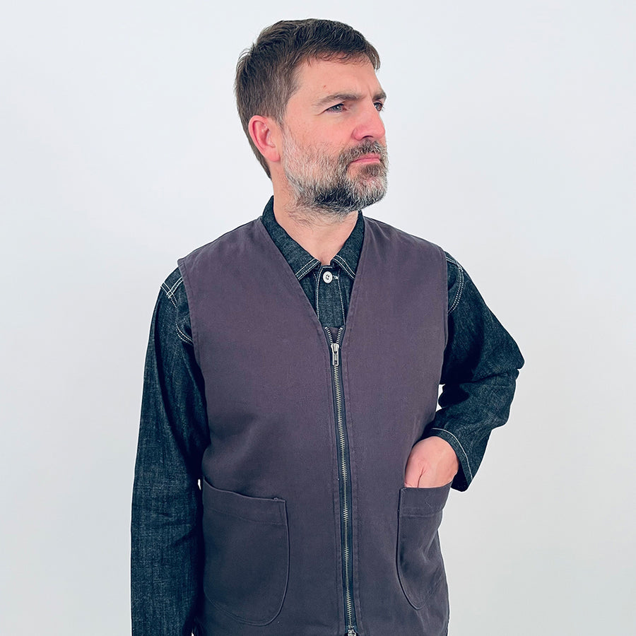 Uskees Charcoal Cotton Drill 2-Way Zip Pocket Vest