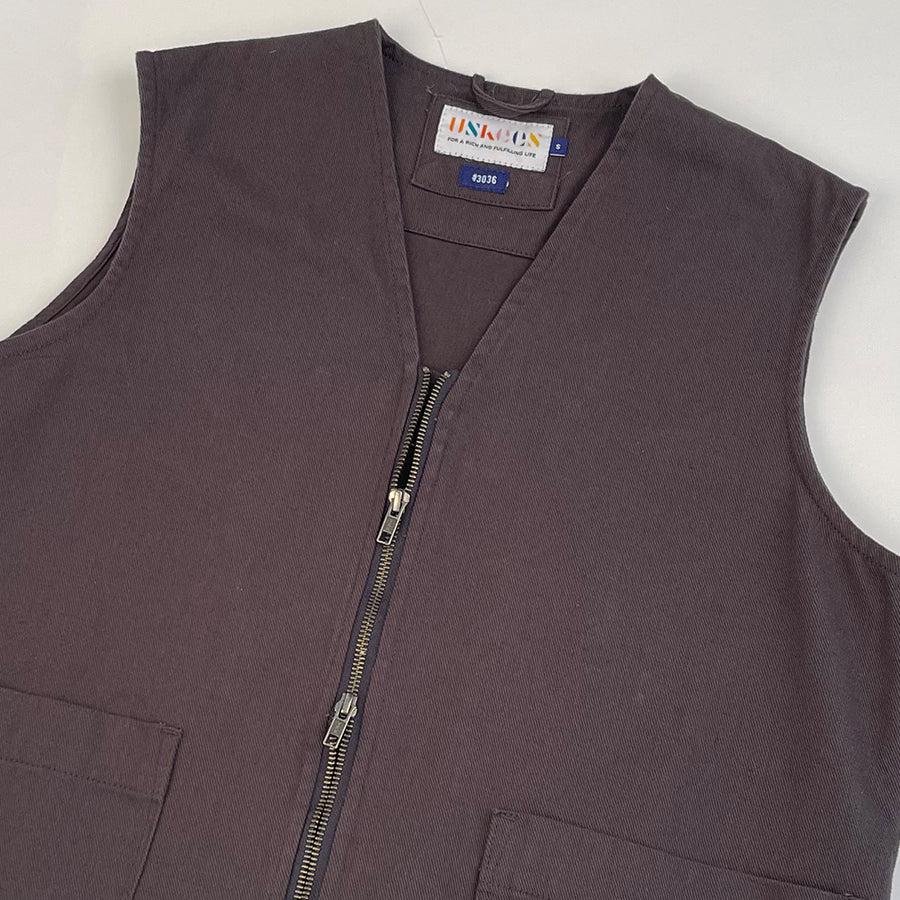 Uskees Charcoal Cotton Drill 2-Way Zip Pocket Vest