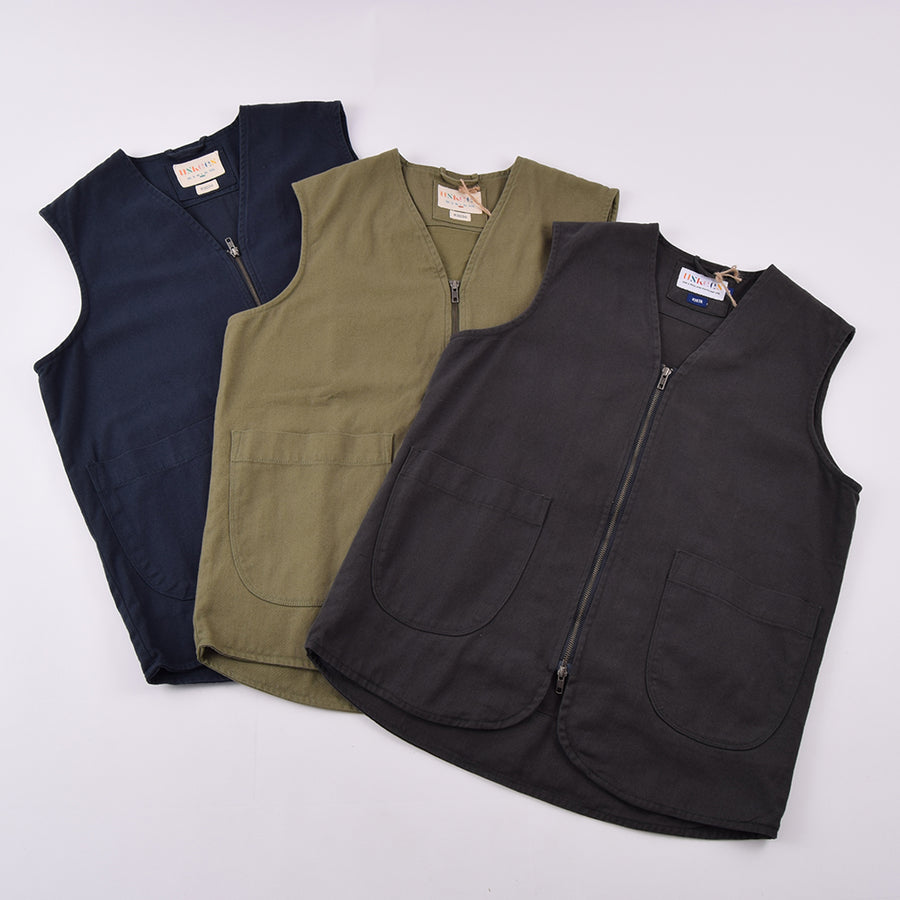 Uskees Moss Cotton Drill 2-Way Zip Pocket Vest