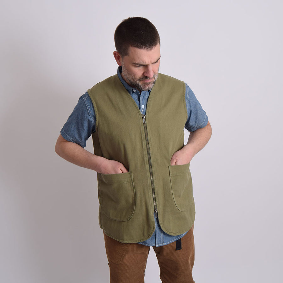 Uskees Moss Cotton Drill 2-Way Zip Pocket Vest