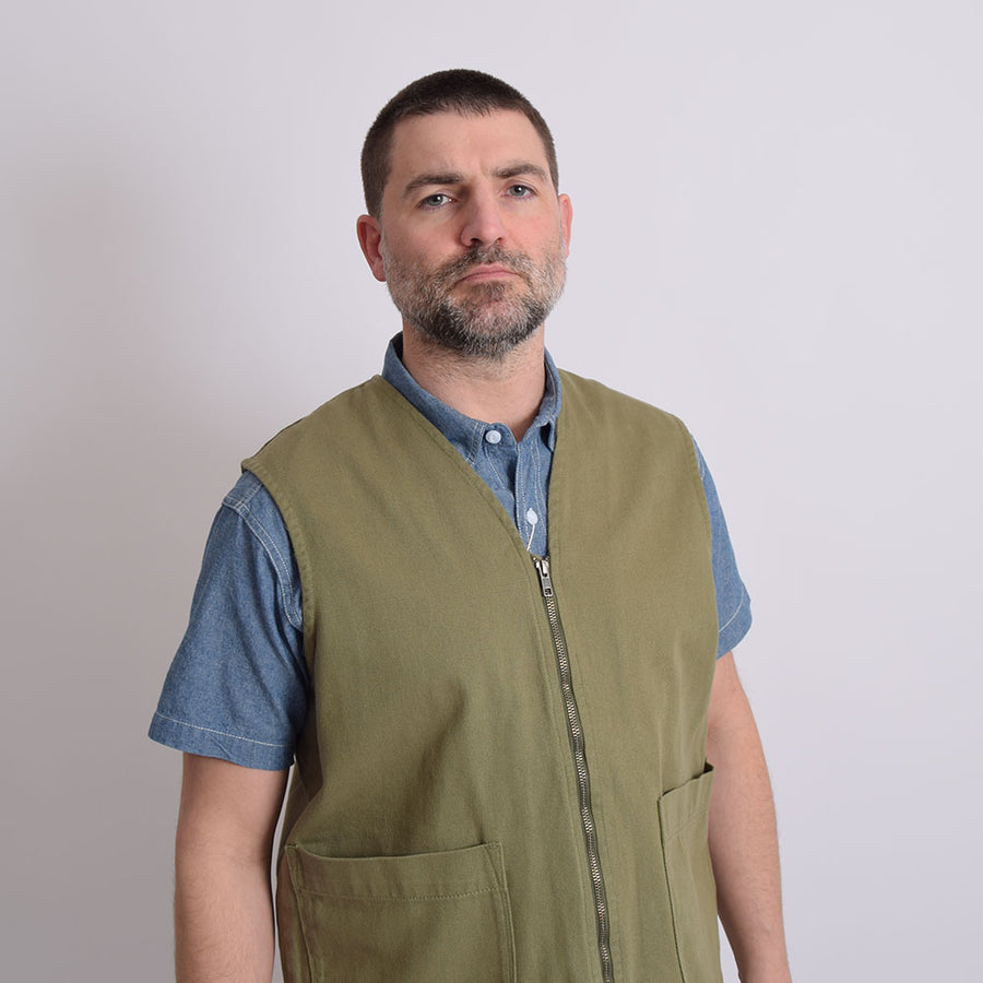 Uskees Moss Cotton Drill 2-Way Zip Pocket Vest