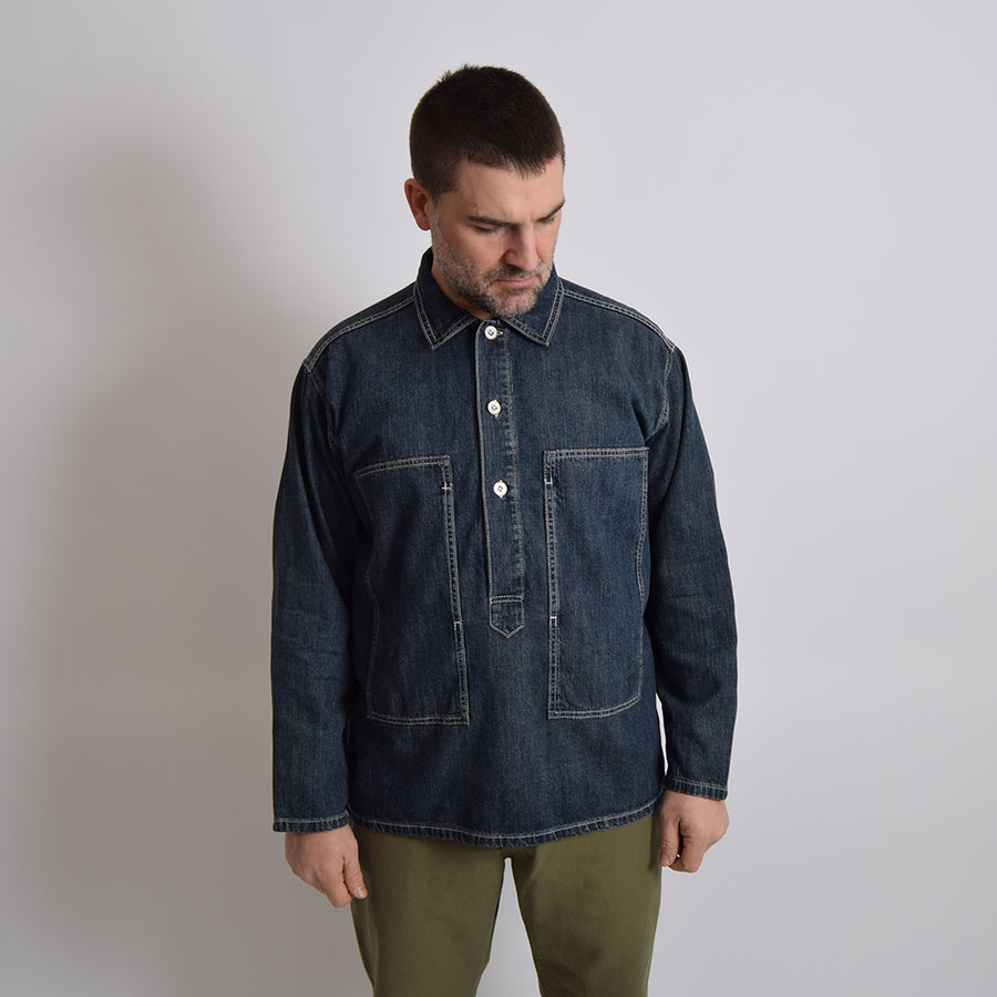 Houston Indigo Vintage Denim Pullover Fatigue Shirt