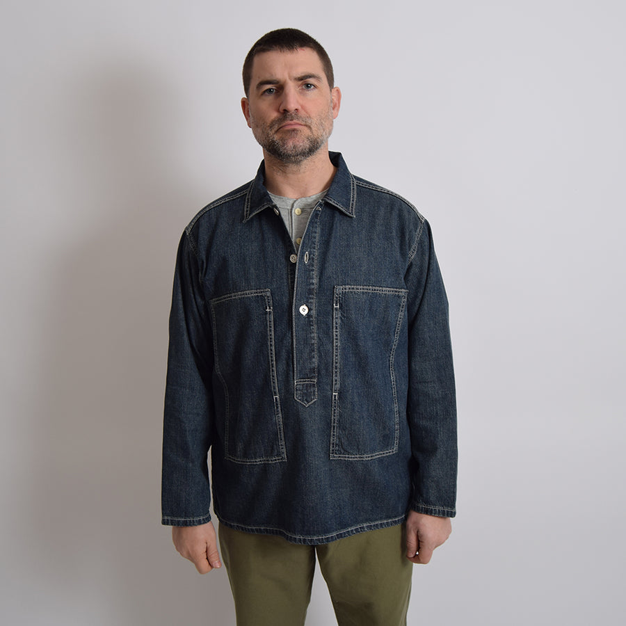 Houston Indigo Vintage Denim Pullover Fatigue Shirt