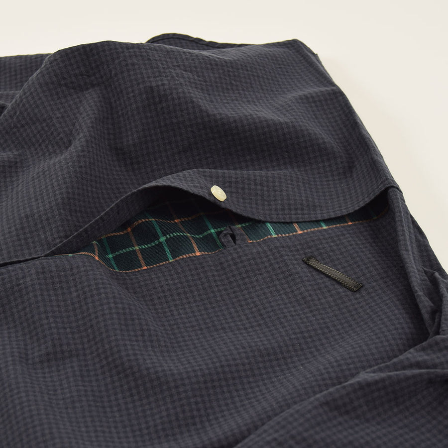 TMCAZ Teithwyr Navy & Black Check Collarless Shirt