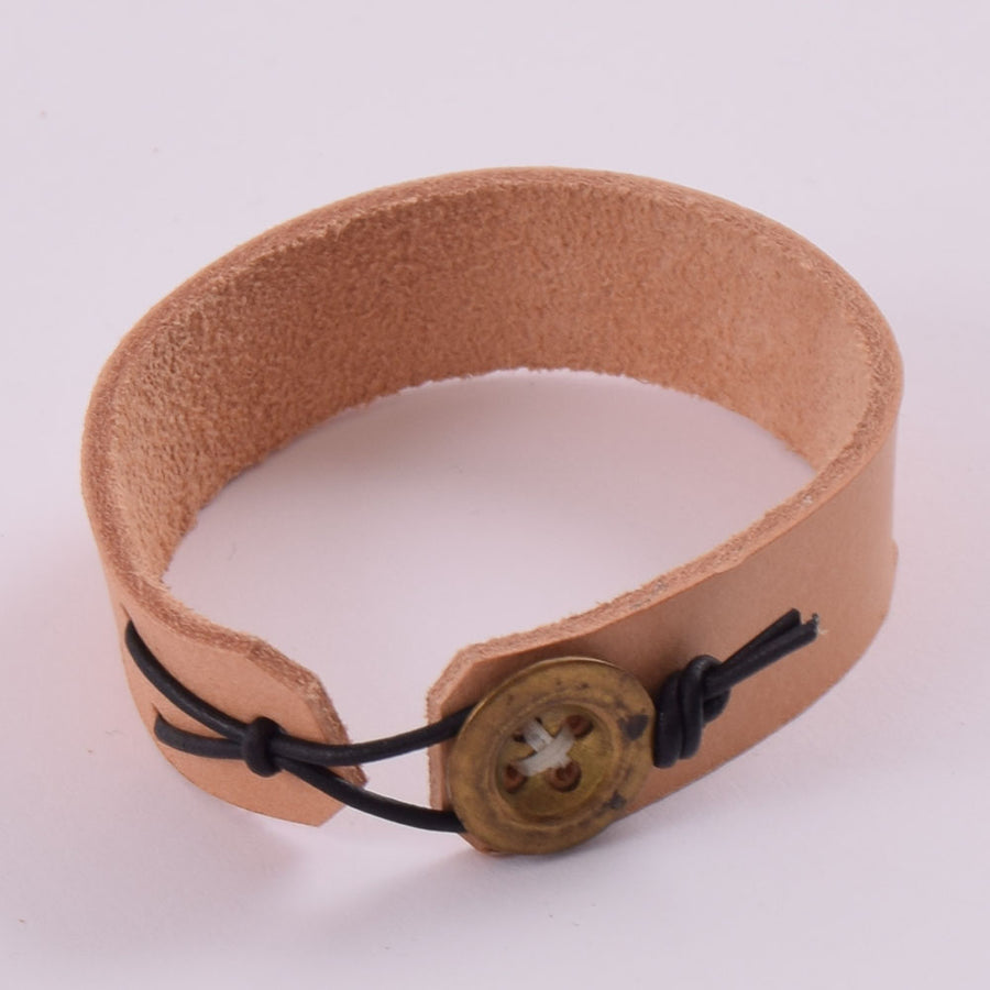 Hubb P.O.R Leather Cuff Bracelet With Vintage Gold Button
