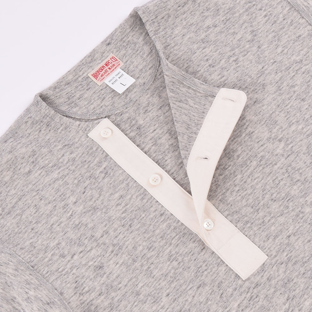 Tシャツ・カットソー bronson Vintage Long Sleeve Henley Shirt Grey B-TOP-0003-GRE Vintage Heavyweight Cotton Long Sleeve Henley Neck Shirt