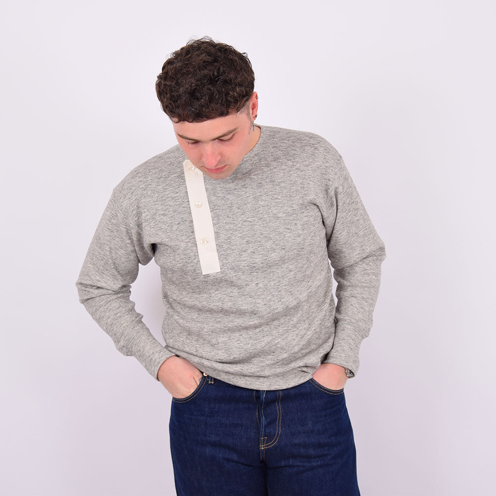 Bronson Grey Heavyweight Cotton Side Closing Henley Long Sleeve