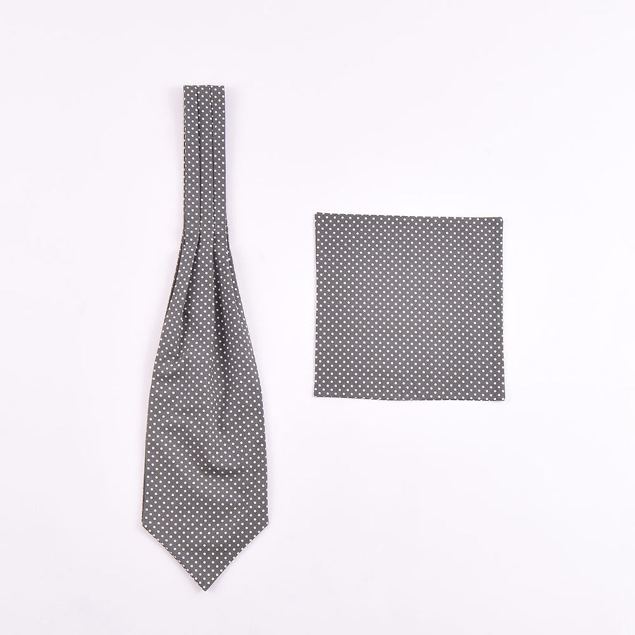 The Dapper Cravat Grey & White Polka Dot Cravat & Handkerchief