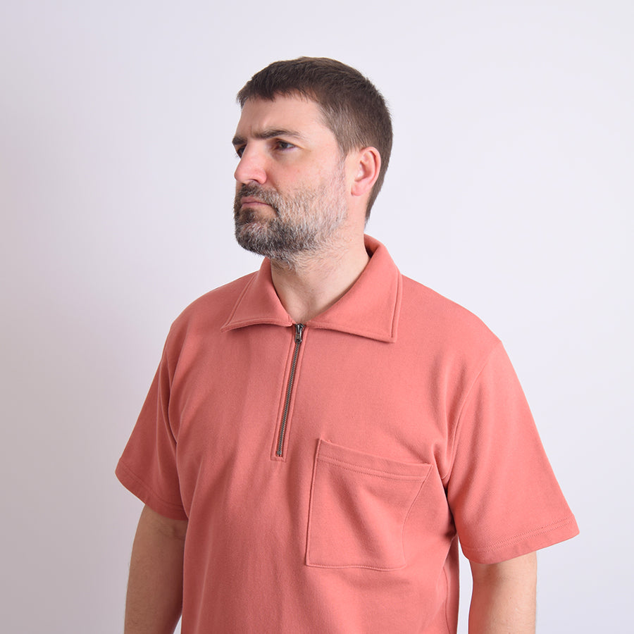 Far Afield Mahogany Pink Half Zip Collared Sweatshirt