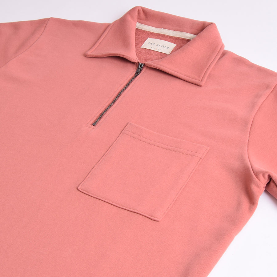 Far Afield Mahogany Pink Half Zip Collared Sweatshirt