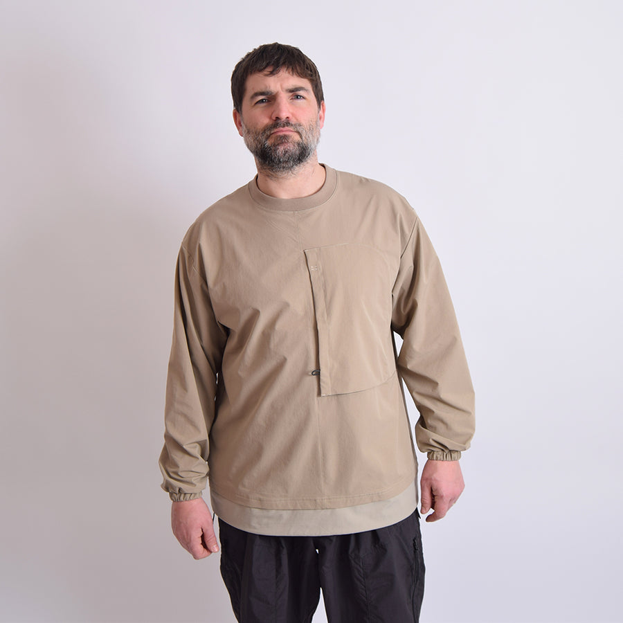 TMCAZ Tan Double Layer Hem Crew Neck Top