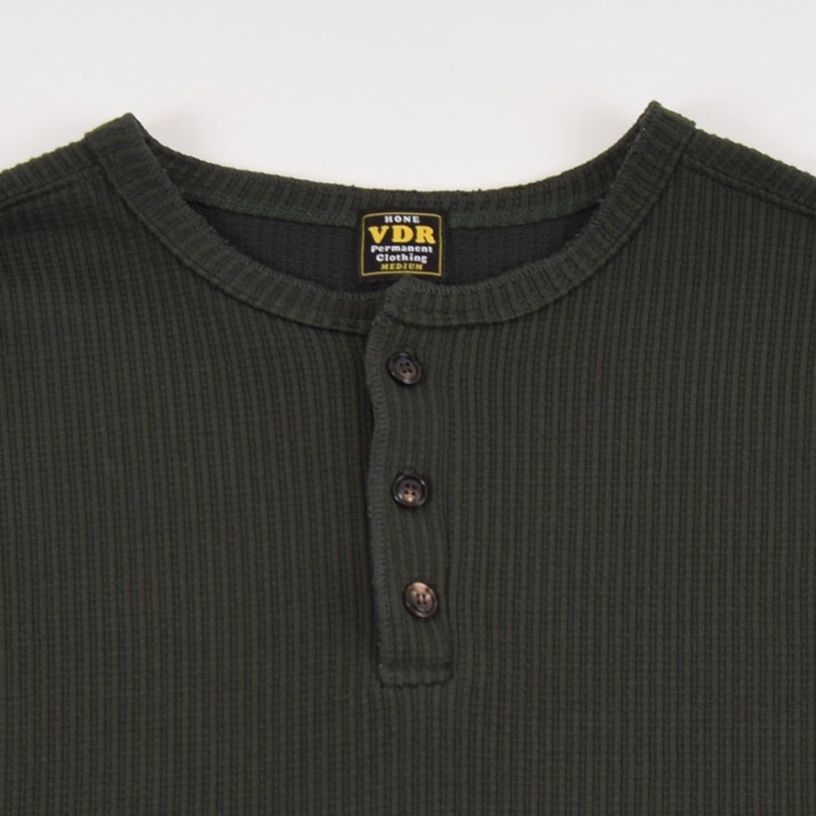 VDR Forest Green Ribbed Cozy Long Sleeve Henley Tee